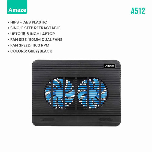 AMAZE A512 Dual Silent Fan Laptop Cooling Pad Price in Pakistan | TechShek.pk