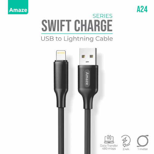 AMAZE A24 USB to Lightning Cable 2.4A 1M Price in Pakistan - TechShek.pk