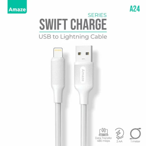 AMAZE A24 USB to Lightning Cable 2.4A 1M Price in Pakistan - TechShek.pk