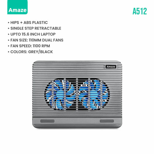 AMAZE A512 Dual Silent Fan Laptop Cooling Pad Price in Pakistan - TechShek.pk