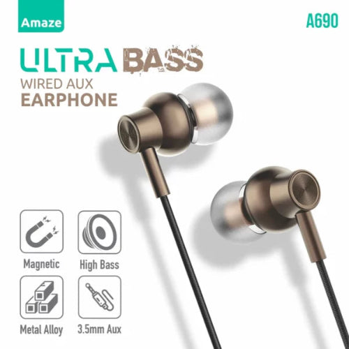 AMAZE A690 HiFi Wired Handsfree 3.5mm AUX 10mm Ultra Bass Price in Pakistan | TechShek.pk